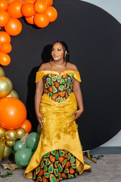 MUSTARD AND ANKARA CORSETED MERMAID DRESS