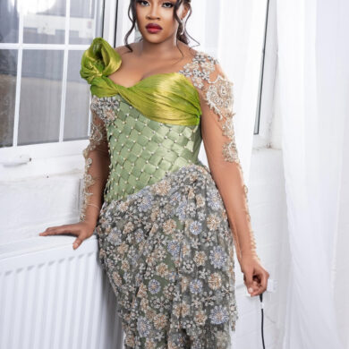 SAGE AND SILVER CORSETED GOWN