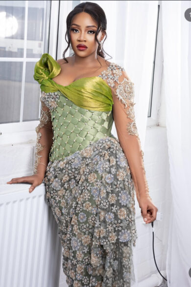 SAGE AND SILVER CORSETED GOWN