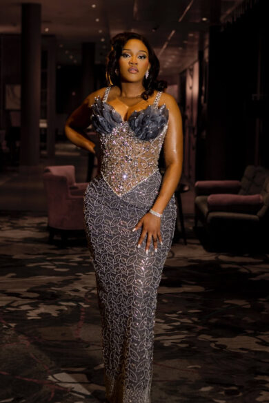 LUXE BEADED ILLUSION EVENING GOWN