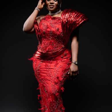 RED METALLIC COUTURE GOWN