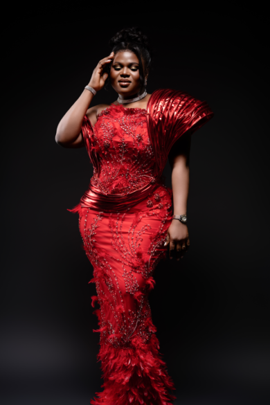 RED METALLIC COUTURE GOWN