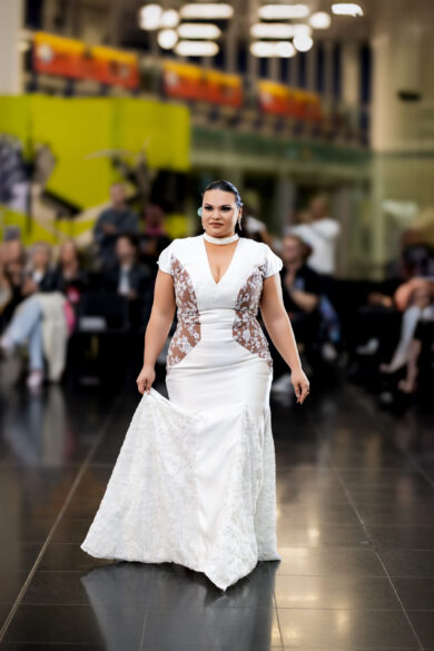 LACE-PANELLED V-NECK GOWN