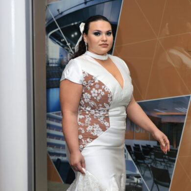 LACE-PANELLED V-NECK GOWN