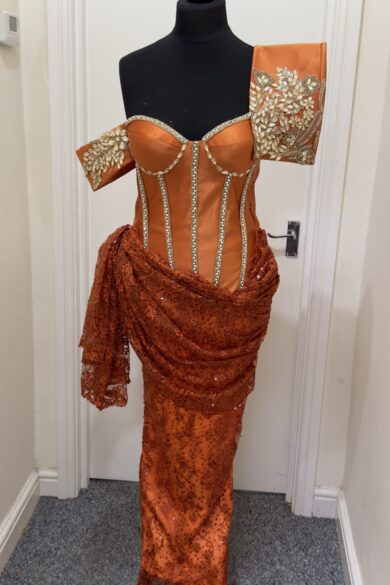 BURNT ORANGE CORSET GOWN