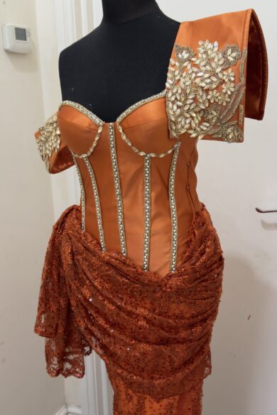 BURNT ORANGE CORSET GOWN