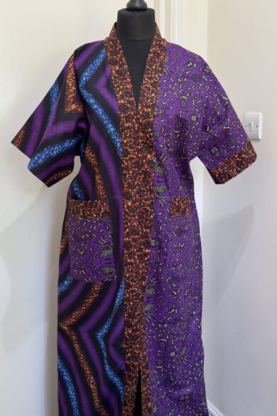 PURPLE MULTI-PATTERNED KIMONO ROBE