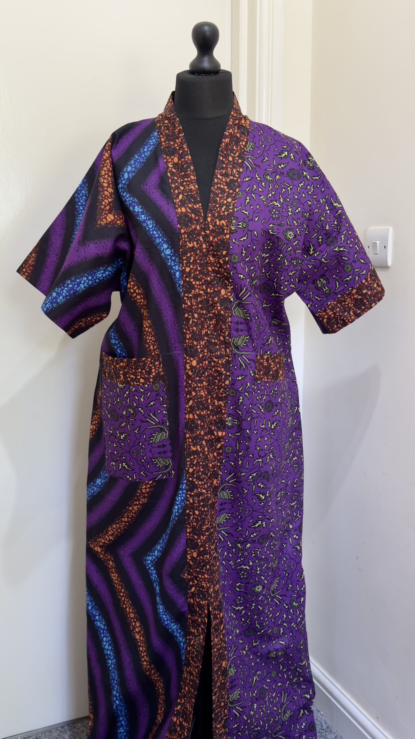 PURPLE MULTI-PATTERNED KIMONO ROBE