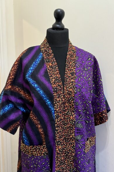 PURPLE MULTI-PATTERNED KIMONO ROBE