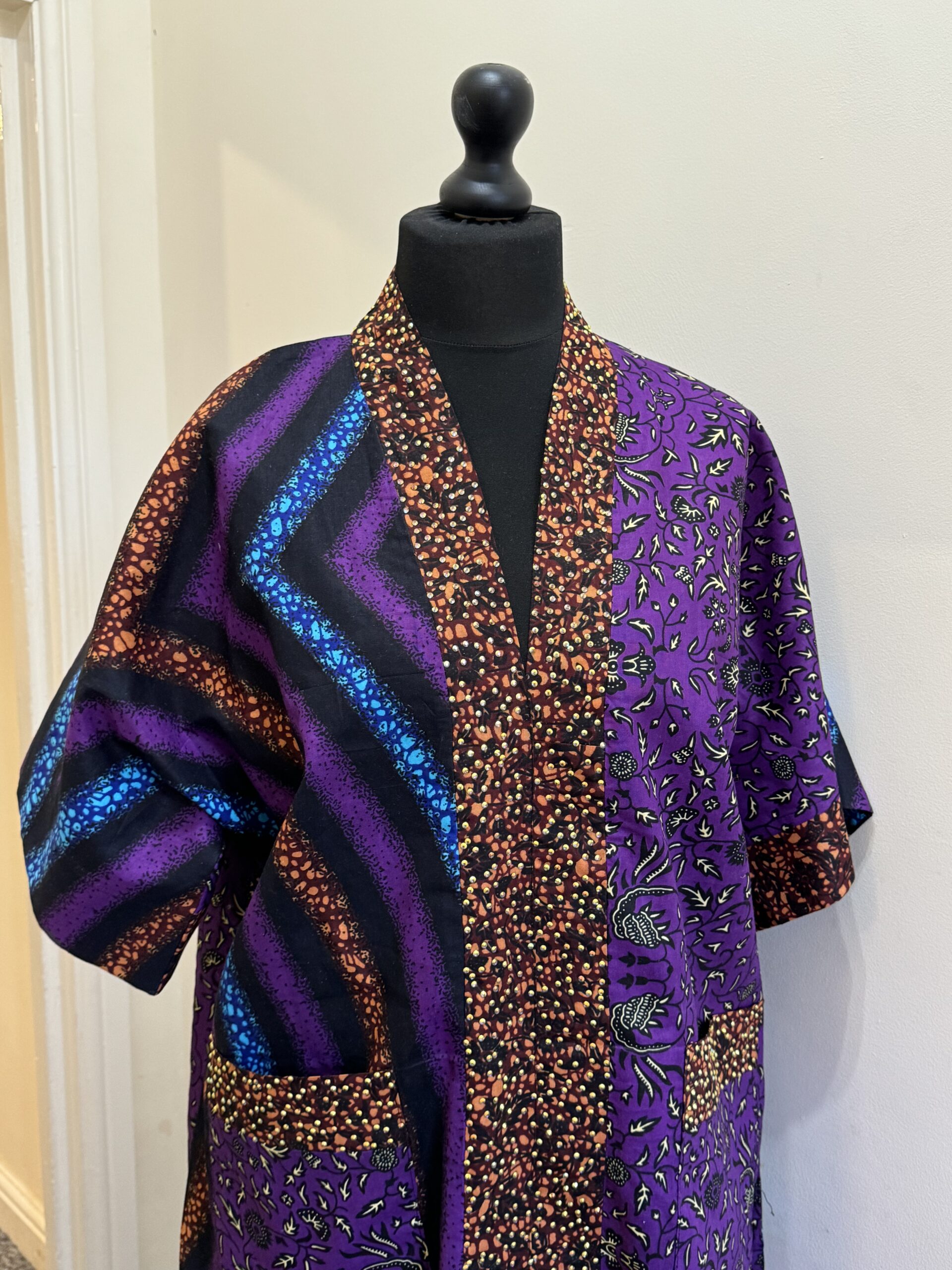 PURPLE MULTI-PATTERNED KIMONO ROBE