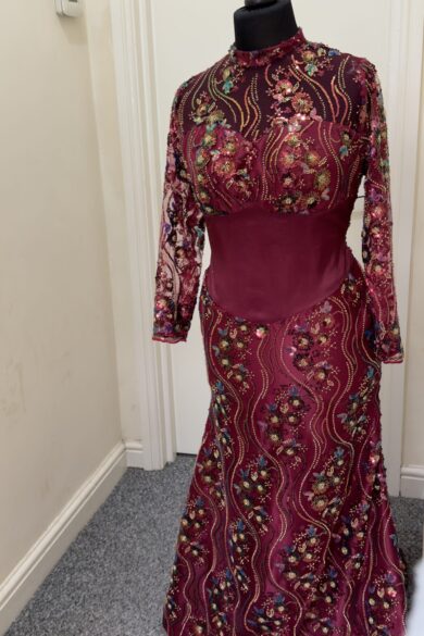 BURGUNDY SEQUIN MERMAID DRESS