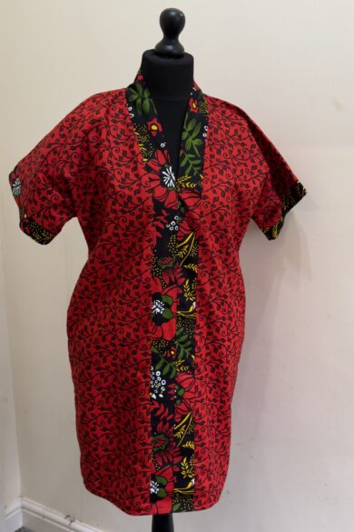 RED FLORAL KIMONO DRESS