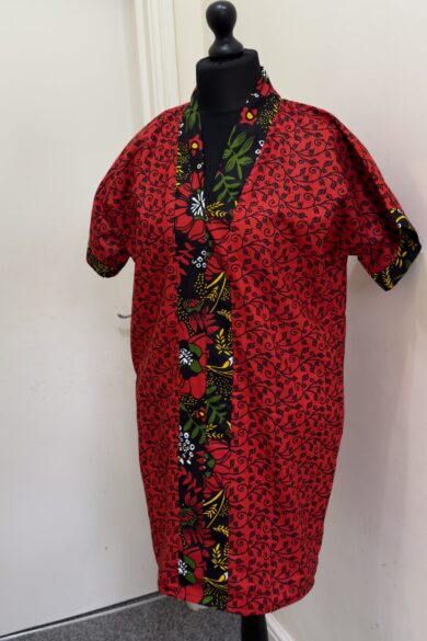 RED FLORAL KIMONO DRESS