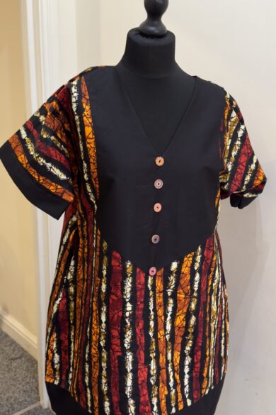 WARM STRIPE BUTTON-FRONT TUNIC