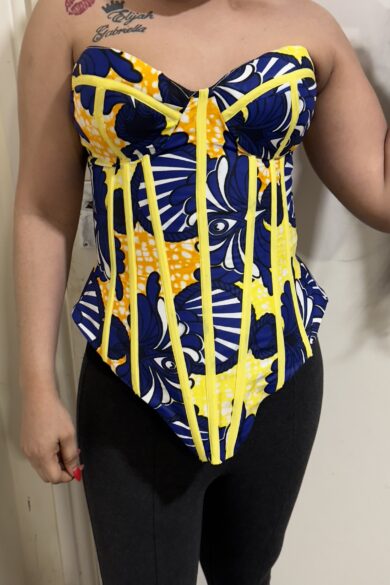 VIBRANT BLUE AND YELLOW CORSET TOP