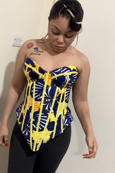 VIBRANT BLUE AND YELLOW CORSET TOP