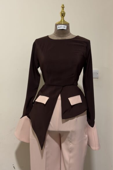 CHOCOLATE AND PEACH ASYMMETRIC SET