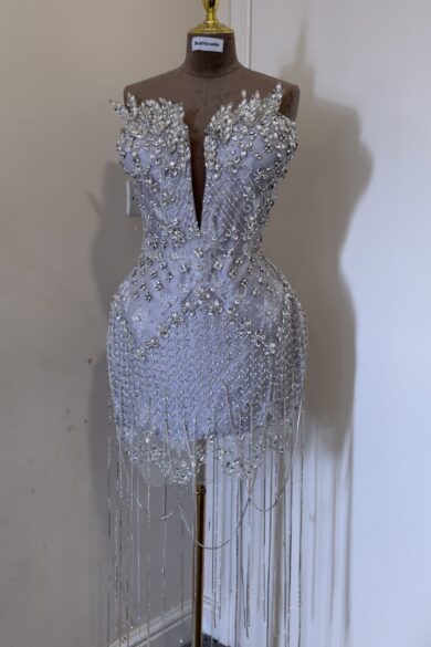 CRYSTAL FRINGE MINI DRESS